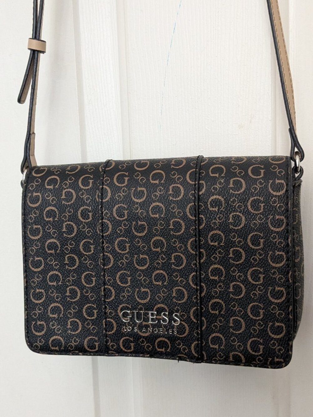 GUESS Women's Mihok Foldover Crossbody Bag Handbag Purse - Natural Brown